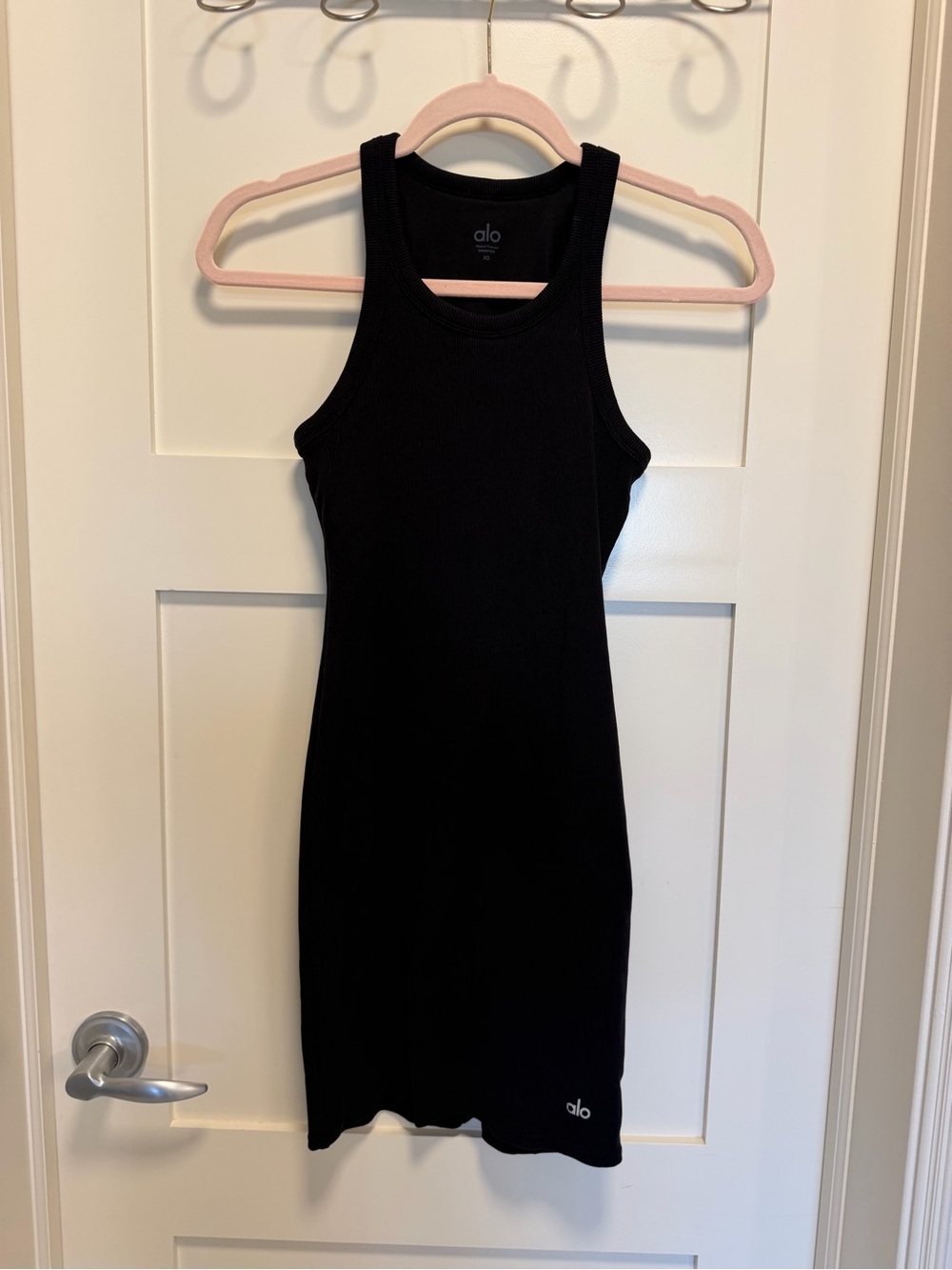 ALO Yoga Black Ribbed Racerback Midi Dress